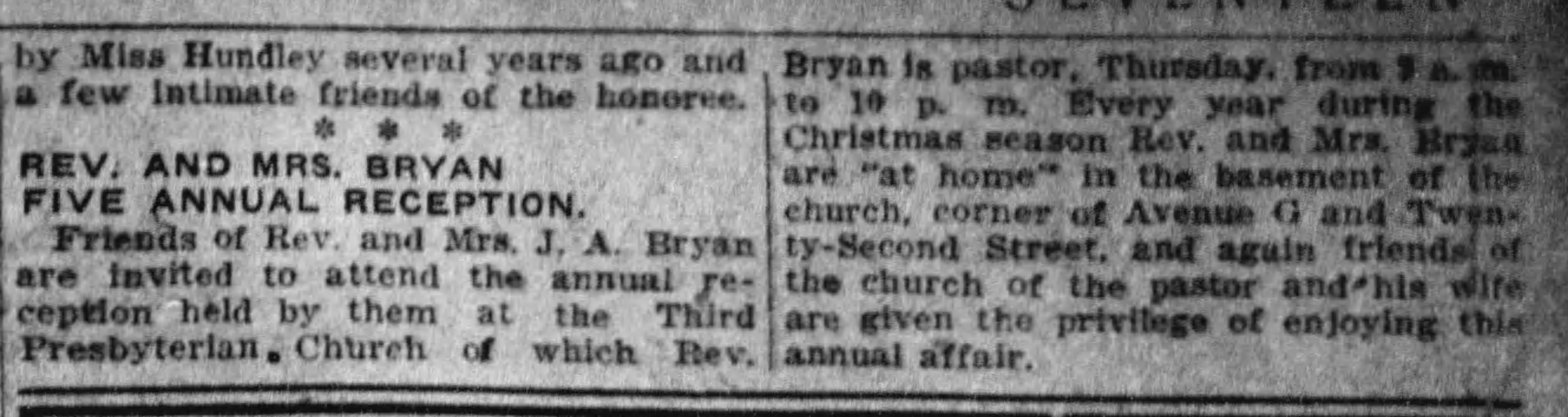 Rev. and Mrs. Bryan Give Annual Reception